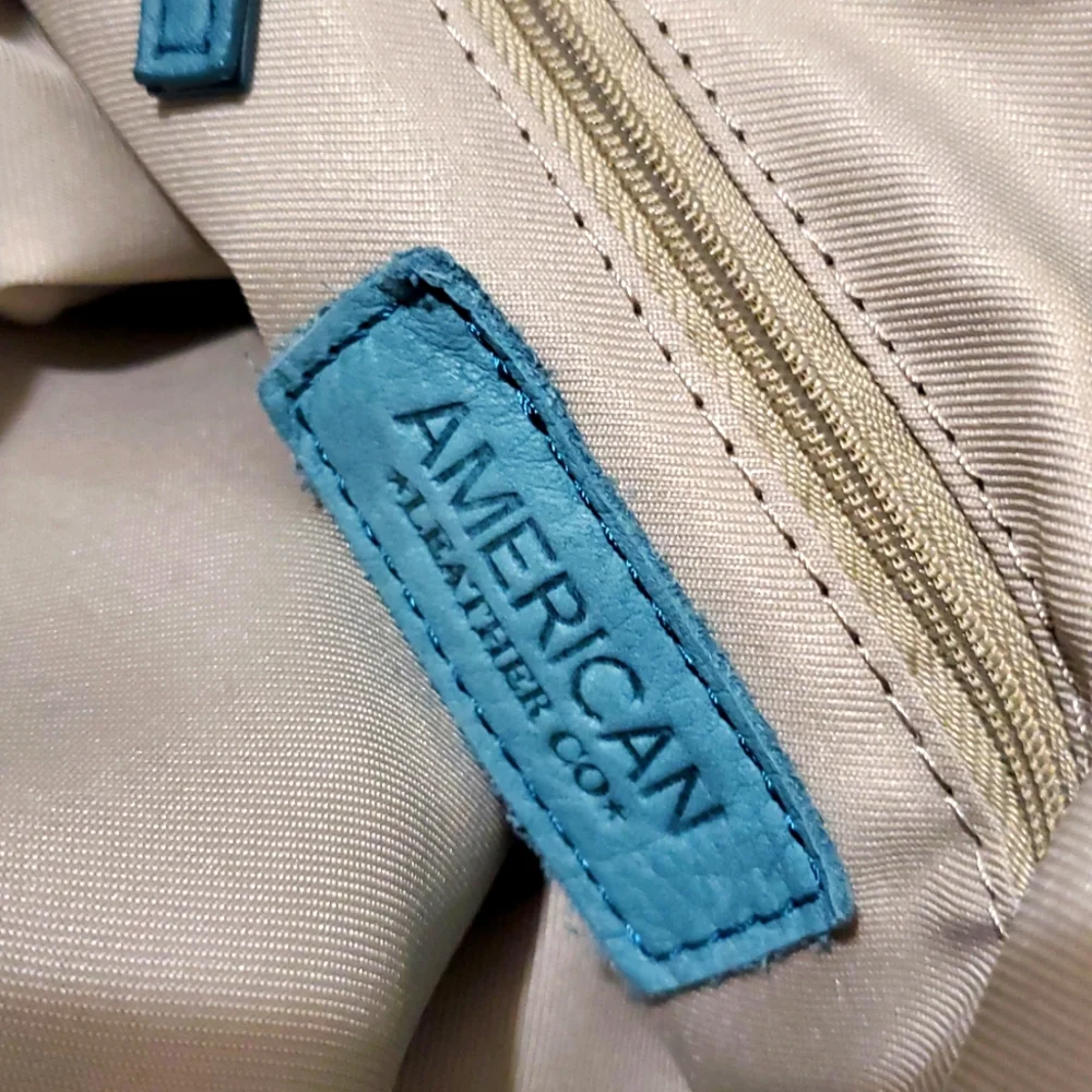 American Leather Co. Ada Triple Entry Leather Crossboy Satchel Deep Lake, Teal - Picture 10 of 12